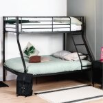 Meubles cosy lit superpos 3 places et 2 tages en mtal noir avec chelle 140x190cm et 90x190cm (matelas ...