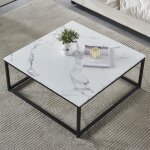 Meubles cosy moderne table basse bout canapé 80x80cm - plateau panneau bois marbre - métal peint noir ... Meubles cosy moderne table basse bout canapé 80x80cm - plateau panneau bois marbre - métal peint noir ...