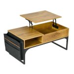 Meubles cosy table basse relevable industrielle avec rangement en bois de ch�ne et m�tal noir - zola