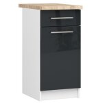Meuble de cuisine bas akord s40 oliwia modulable blanc 40 cm 1 porte 1 tiroir faade graphite brillant ...