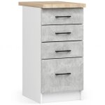 Meuble de cuisine bas akord s40 oliwia modulable blanc 40 cm 4 tiroirs faade bton 40x46x85 cm