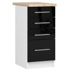Meuble de cuisine bas akord s40 oliwia modulable blanc 40 cm 4 tiroirs faade noir brillant 40x46x85 ...