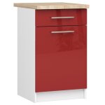 Meuble de cuisine bas akord s50 oliwia modulable blanc 50 cm 1 porte 1 tiroir faade rouge brillante ...