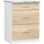 Meuble de cuisine bas akord s60 lima modulable blanc 60 cm 3 tiroirs faade chne sonoma 60x445x82 cm ...