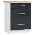 Meuble de cuisine bas akord s60 oliwia modulable blanc 60 cm 3 tiroirs faade graphite brillant 60x46x85 ...