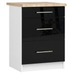 Meuble de cuisine bas akord s60 oliwia modulable blanc 60 cm 3 tiroirs faade noir brillant 60x46x85 ...