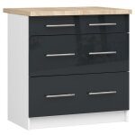 Meuble de cuisine bas akord s80 oliwia modulable blanc 80 cm 3 tiroirs faade graphite brillant 80x46x85 ...