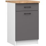 Meuble de cuisine bas oliwia - 50 x 82 x 46 cm - blanc / gris - 1 porte 1 tiroir - armoire de plancher ...