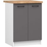 Meuble de cuisine bas oliwia - 60 x 82 x 46 cm - blanc / gris - 2 portes - armoire de plancher modulaire ...
