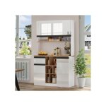 Meuble de cuisine blanc �tag�res r�glables tiroirs rangement ouvert anti - basculement 105 x 45 x 185 ...