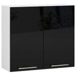 Meuble de cuisine haut akord w80 oliwia modulable blanc 80 cm 2 portes faade noir brillant 2 tagres ...