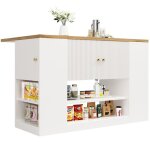 Meuble cuisine moderne �lot buffet vaisselier blanc avec tiroirs et �tag�res pour salle � manger - 140x40x90cm ...