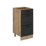 Meuble cuisine r - line 40cm avec tiroirs sans pt anthracite campagne ch�ne de force dor� vicco