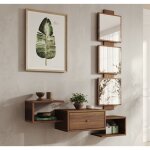 Meuble dentre 1 tiroir avec miroir console dentre finition en couleur noyer ambar l 995 x p 22 x h ...