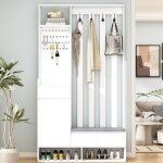 Meuble dentre 180cm - porte - manteau avec range - chaussures intgr & banc rembourr - panneau perfor ...