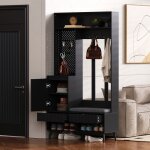 Meuble dentre avec 2 tiroirs et 1 porte - becag - vestiaire dentre avec banc  chaussures et 4 crochets ...
