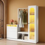 Meuble dentr�e 4 - en - 1 coiffeuse led miroir pivotant banc et range - chaussures basculant meuble pour ...