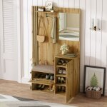 Meuble dentrée complet : banc miroir penderie et rangement chaussures. portes à fermeture douce Meuble dentrée complet : banc miroir penderie et rangement chaussures. portes à fermeture douce