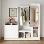 Meuble dentre - novlys - 163cm - 6 - en - 1 avec miroir cach & led - vestiaire avec banc et rangement ...