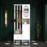 Meuble dentre - novlys - 85cm - 7 - en - 1 avec banc - tiroir vitrine & penderie - vestiaire compact ...