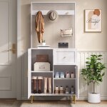 Meuble dentre avec portes tagres rglables et patres. finition blanche motifs incurvs