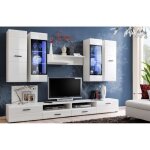 Meubles design allure 280 cm blanc laqu avec led pour tv et box