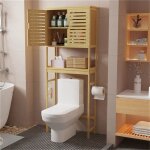 Colonne de salle de bain - unho - armoire toilettes wc - 2 portes - 3 �tag�res - bambou naturel
