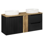Meuble double salle de bain - deconation - astral black - 140 cm - 2 vasques - 3 portes et 2 tiroirs