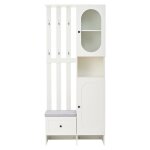 Meuble entr�e 85x335x200cm avec 2 portes rangement verre tremp� penderie + banc � chaussures avec coussin ...