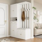 Meuble d?entr�e - armoire avec banc � chaussures 4 crochets penderie int�gr�e 2 tiroirs 110x37x180 cm ...