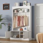 Porte - manteau meuble d?entre vestiaire portantavec banc  chaussures 120x40x190cm - blanc - panneau ...