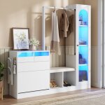 Meuble entrée combo 6 - en - 1 garde - robe coiffeuse led penderie banc & armoire à chaussures pliante ... Meuble entrée combo 6 - en - 1 garde - robe coiffeuse led penderie banc & armoire à chaussures pliante ...
