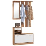 Meuble dentre homcom vestiaire avec panneau porte - manteau miroir et banc  chaussures - 6 crochets ...