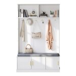 Meuble d entree porte - manteau entr�e blanc 120�40�191cm avec banc armoire & 18 crochets - gain de place ...