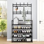 Meuble d?entr�e - porte - manteau - vestiaire - avec �tag�re � chaussures 5 niveaux et crochets - 80x26x172cm ...