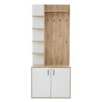 Meuble d entree portemanteau 75x33x180cm bois & blanc - 5 niveaux rangement chaussures + patres - armoire ...