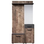 Meuble dentre vestiaire smile 1 porte et 1 tiroir - mlamin chne tabac et gris mat - miroir - l 104 ...