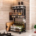 Meuble a epice 3 niveaux en acier inox plat etagere - 34 * 21 * 61cm Meuble a epice 3 niveaux en acier inox plat etagere - 34 * 21 * 61cm