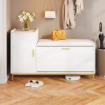 Meuble tagre  chaussures blanc&or 100x38x68cm banc laqu brillant rembourr 2 compartiments 1 armoire ...