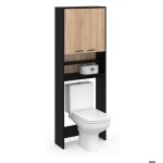 Meuble tagres de rangement dessus machine  laver et wc noir et htre