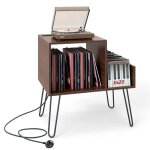 Meuble �tag�re sur table costway meuble disque vinyle pour 145 albums station de charge 4 pieds amovibles ...