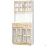 Meuble haut buffet multi - rangement cuisine bois 4 portes + tiroir coulissant Meuble haut buffet multi - rangement cuisine bois 4 portes + tiroir coulissant
