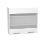 Meuble haut de cuisine avec 2 portes coloris blanc et verre gris - longueur 80 x profondeur 28 x hauteur ...