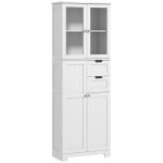 Meuble haut de rangement - homcom - armoire avec portes vitres et tagres rglables pour salle de bain ...