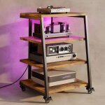 Meuble hifi  4 etagres avec led et roulettes en bois meuble audio / vido tagre multimdia rack avec ...