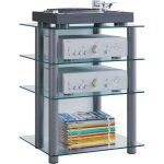 Meuble hifi aluminium / verre argent / clair 48x59 cm