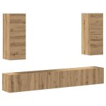 Meuble hifi complet / ensemble de meuble tv mural 4 pcs - compartiments - ch�ne artisanal armoire multim�dia ...