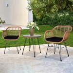 Meuble de jardin ensemble 2 x chaises + 1 x table avec coussin rotin tress�
