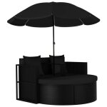 Meuble de jardin - lit de jardin avec parasol r�sine tress�e noir fr252