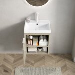 Meuble lavabo - kairo - c�ramique blanc - ch�ne cr�me - 42cm - portes doubles